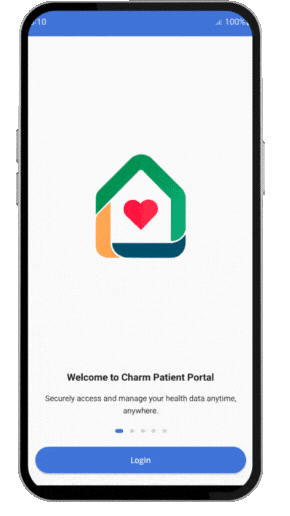 Charm app animation-2 Smartphone displaying Charm-app mental health interface with calming design
